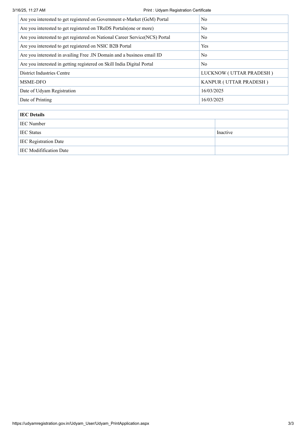 Udyam Registration Certificate - Page 3